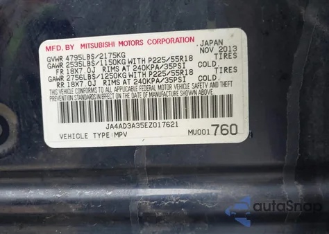 2014 Mitsubishi Outlander Se z USA, uszkodzony, nr VIN JA4AD3A35EZ017621